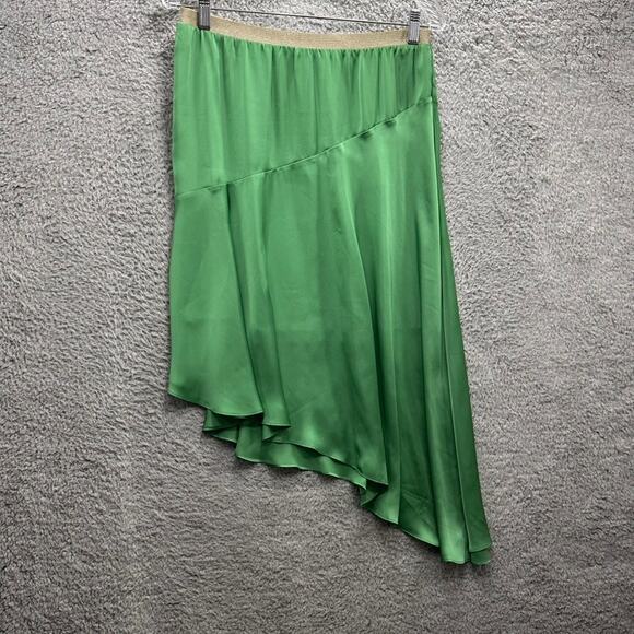 Leifsdottir Size 8 Green Silky Asymmetrical Skirt Elastic Waistband Party Fun - Picture 2 of 8